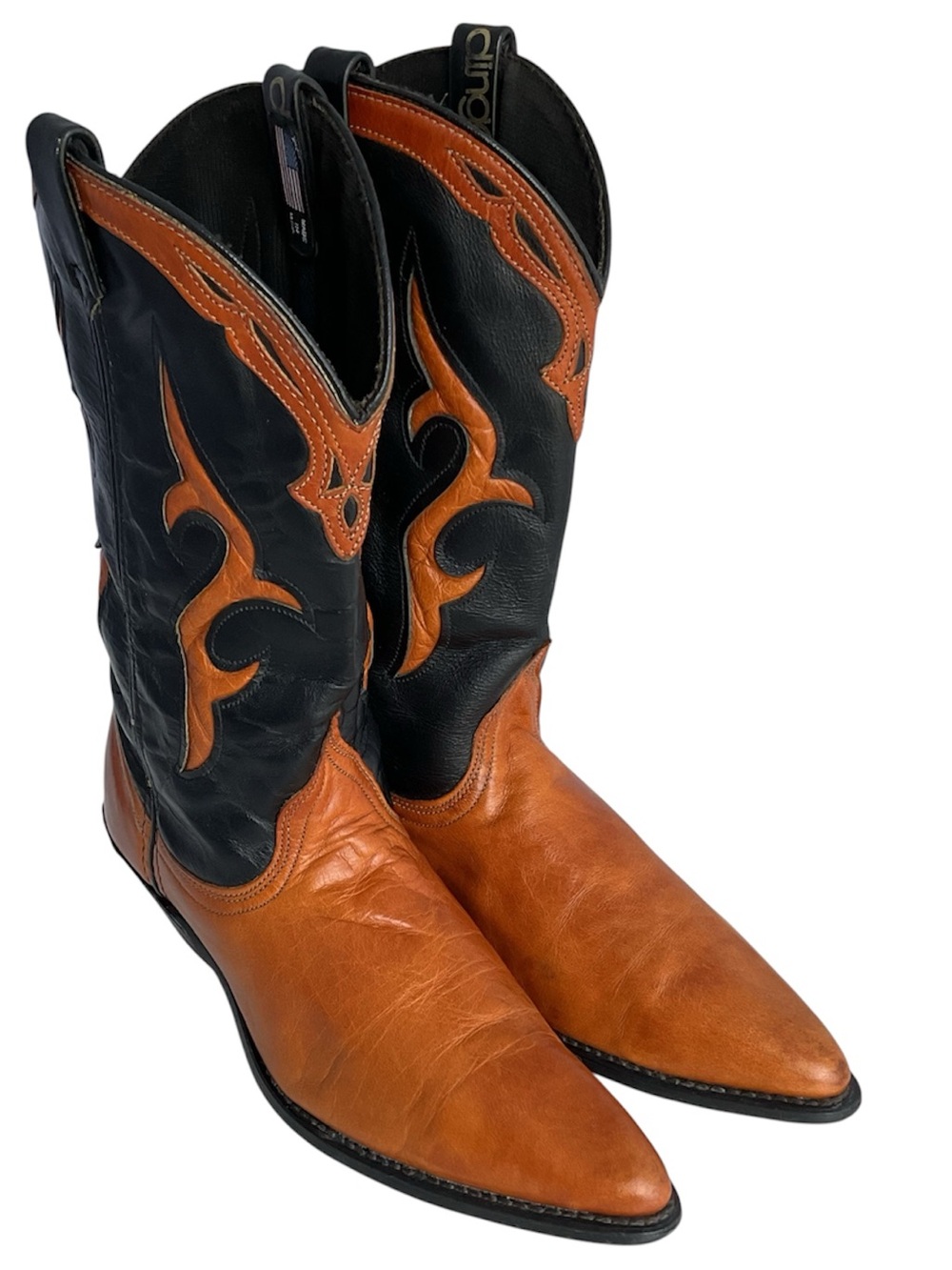 Vintage 1970s Dingo Western Two-Tone Flame Leather Cowboy Boots Women’s Size 7.5